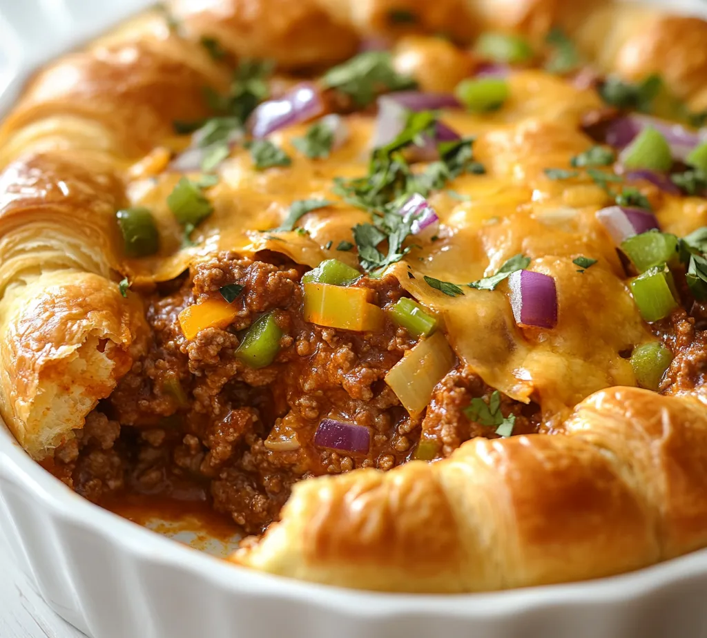 Savory Sloppy Joe Casserole is a delightful comfort food that showcases the classic flavors of traditional Sloppy Joes in a warm, hearty dish. This casserole combines the richness of ground meat with the tangy, sweet notes of Sloppy Joe sauce and fresh vegetables, all topped with gooey melted cheese. It's the perfect way to relive childhood favorite flavors but with a new twist that's sure to please both kids and adults alike.