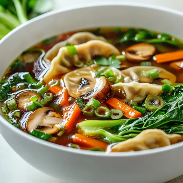 Explore the comforting flavors of Cozy Thai Potsticker Soup, a delightful dish perfect for a cozy dinner. Infused with aromatic ingredients such as garlic, ginger, and a punch of lime, this soup creates a warm and inviting atmosphere that's ideal for gatherings or a quiet night in. The balance of savory and tangy flavors is complemented by the addition of potstickers, which add both texture and heartiness to the meal. Whether you prefer the classic chicken potstickers or a satisfying vegetable variety, this soup is versatile enough to cater to different dietary preferences.