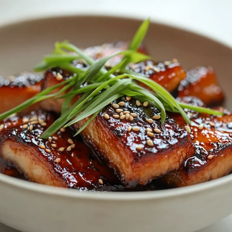 Gochujang-Glazed Pork Belly is a magnificent dish that blends the richness of pork with the tantalizing heat and depth of Korean chili paste known as gochujang. This recipe showcases the art of slow cooking, transforming a humble cut of meat into a tender, flavorful centerpiece. The combination of sweet, spicy, and savory flavors, paired with the decadent texture of pork belly, makes this dish not only appealing to the palate but also a visual delight on the table.