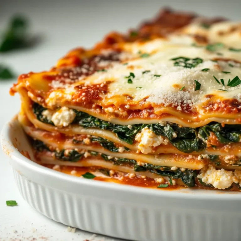 The Savory Spinach Lasagna Delight is an inviting dish that expertly marries the rich flavors of Italian cuisine with the nutritious benefits of fresh spinach. This delightful recipe is not only a feast for the eyes but a nourishing option perfect for family dinners. Each layer of the lasagna brings together gooey mozzarella cheese, creamy ricotta, and savory marinara sauce, creating a harmonious blend of textures and tastes that are sure to satisfy any palate.