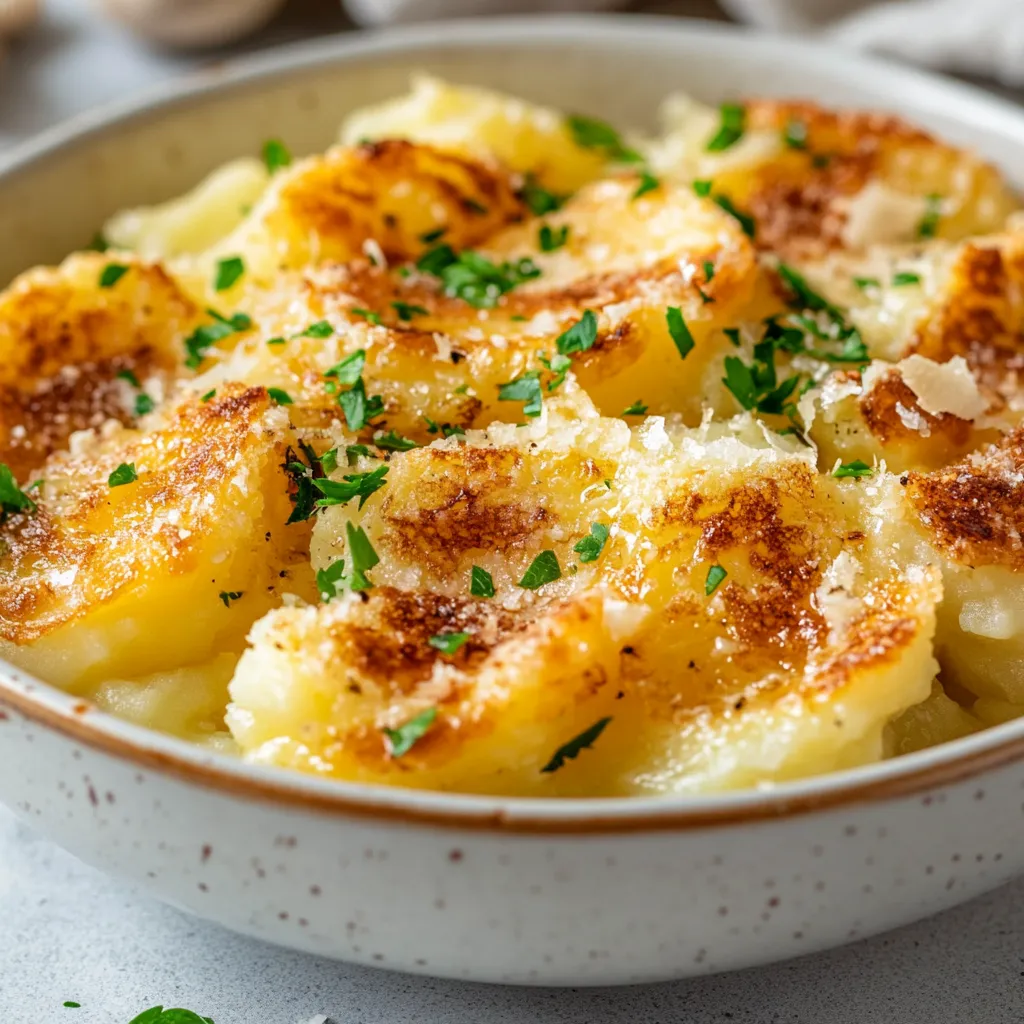Garlic Parmesan Smashed Potatoes are a delightful twist on a classic side dish that combines the rich, savory flavors of garlic and cheese with a satisfying texture. As the name suggests, these potatoes are not only smashed to retain their shape but are also topped with a luscious blend of melted butter, olive oil, and Parmesan cheese, making them the star of the show at any meal. The golden, crispy edges and creamy interior create an irresistible contrast that is hard to resist.