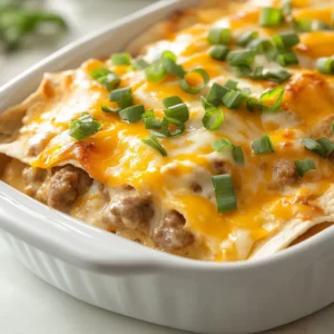 The Savory Sausage Gravy Burrito Casserole is the perfect dish for brunch, combining the comforting flavors of breakfast sausage and cheese with the convenience of a casserole. This hearty meal is not only satisfying but also easy to prepare, making it a favorite for gatherings. The layers of tortillas soaked in a delicious sausage gravy, topped with melted cheddar and fluffy eggs, make this dish a must-try for any brunch occasion.