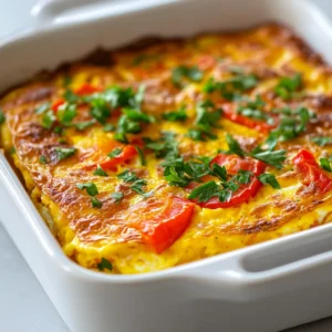 The Golden Hash Brown & Egg Bake is a wonderful breakfast staple that provides a hearty start to the day. This dish combines the satisfying crunch of crispy hash browns with the creaminess of eggs and the vibrant flavors of sautéed vegetables. Snack on it straight out of the oven or serve it as a centerpiece for a relaxed Sunday brunch; either way, it promises to deliver comfort and joy to any breakfast table.