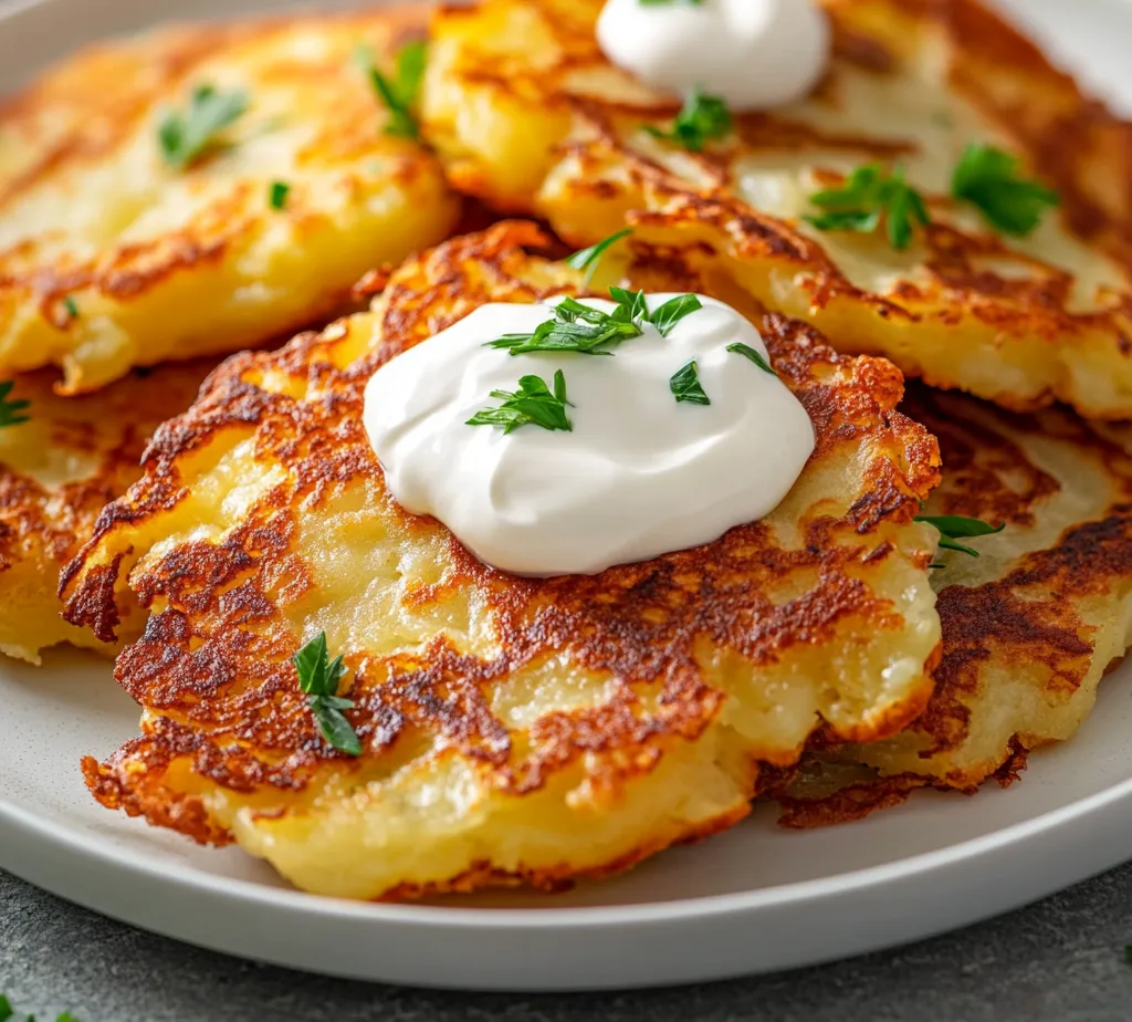 Crispy German potato pancakes, known as Kartoffelpuffer, are a delightful dish that brings comfort and flavor to any meal. These golden, crispy delights are perfect for a cozy family dinner or as a tasty appetizer at gatherings. Characterized by their crunchiness and rich taste, these pancakes are often served warm and can be enjoyed with various toppings. While the traditional recipe is already a household favorite in many cultures, this version adds a few enhancements, making it stand out with its flavorful twist.