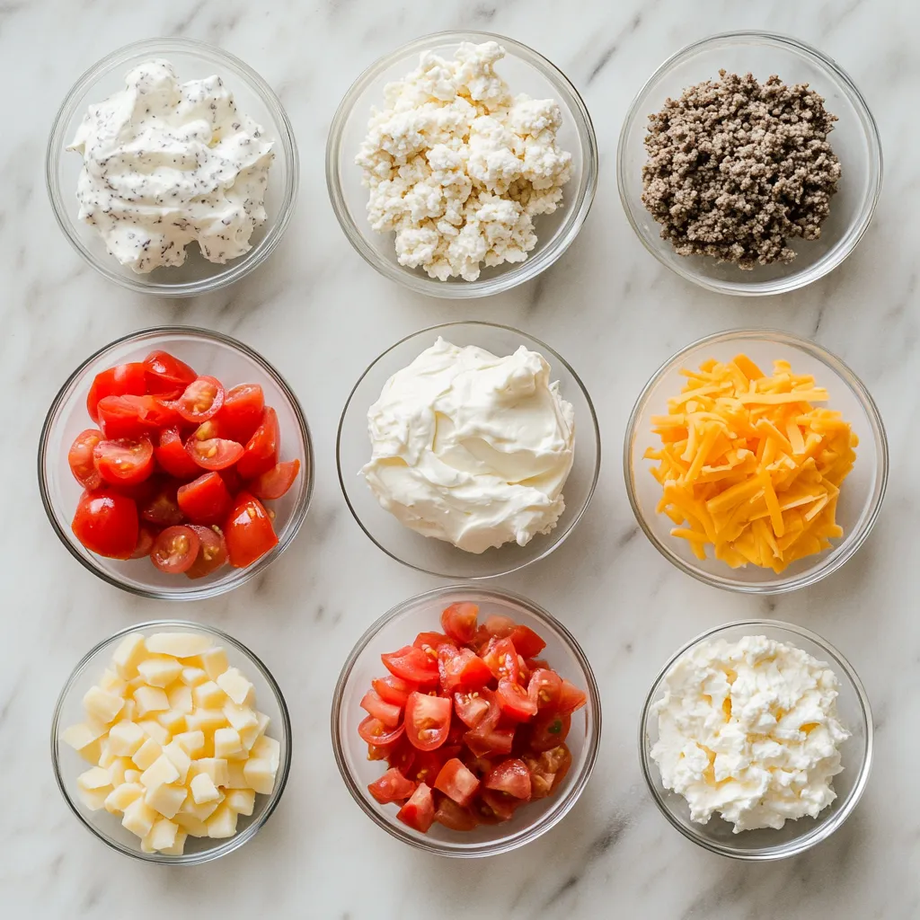 An enticing blend of flavors and textures, Cheesy Spicy Sausage Bites are perfect for any gathering or casual get-together. This American appetizer is packed with savory ground sausage, creamy cheese, and a hint of spice from the diced tomatoes with green chilies. Preparing this dish is remarkably simple, making it a favorite for both novice and experienced cooks alike.