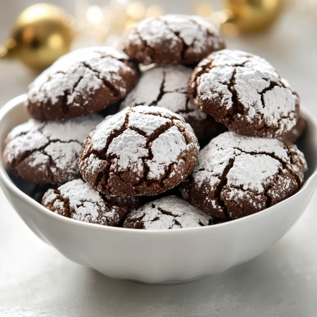 Delightful and visually appealing, Festive Crinkle Cookies are a holiday favorite that brings joy to any dessert table. As the name suggests, these cookies feature a beautiful crinkled surface dusted with powdered sugar, giving them a festive appearance. Ideal for family gatherings or seasonal celebrations, these cookies are simple to prepare while delivering rich flavor in every bite. Their soft, chewy texture combined with the deep chocolatey flavor makes them irresistible to both kids and adults alike.