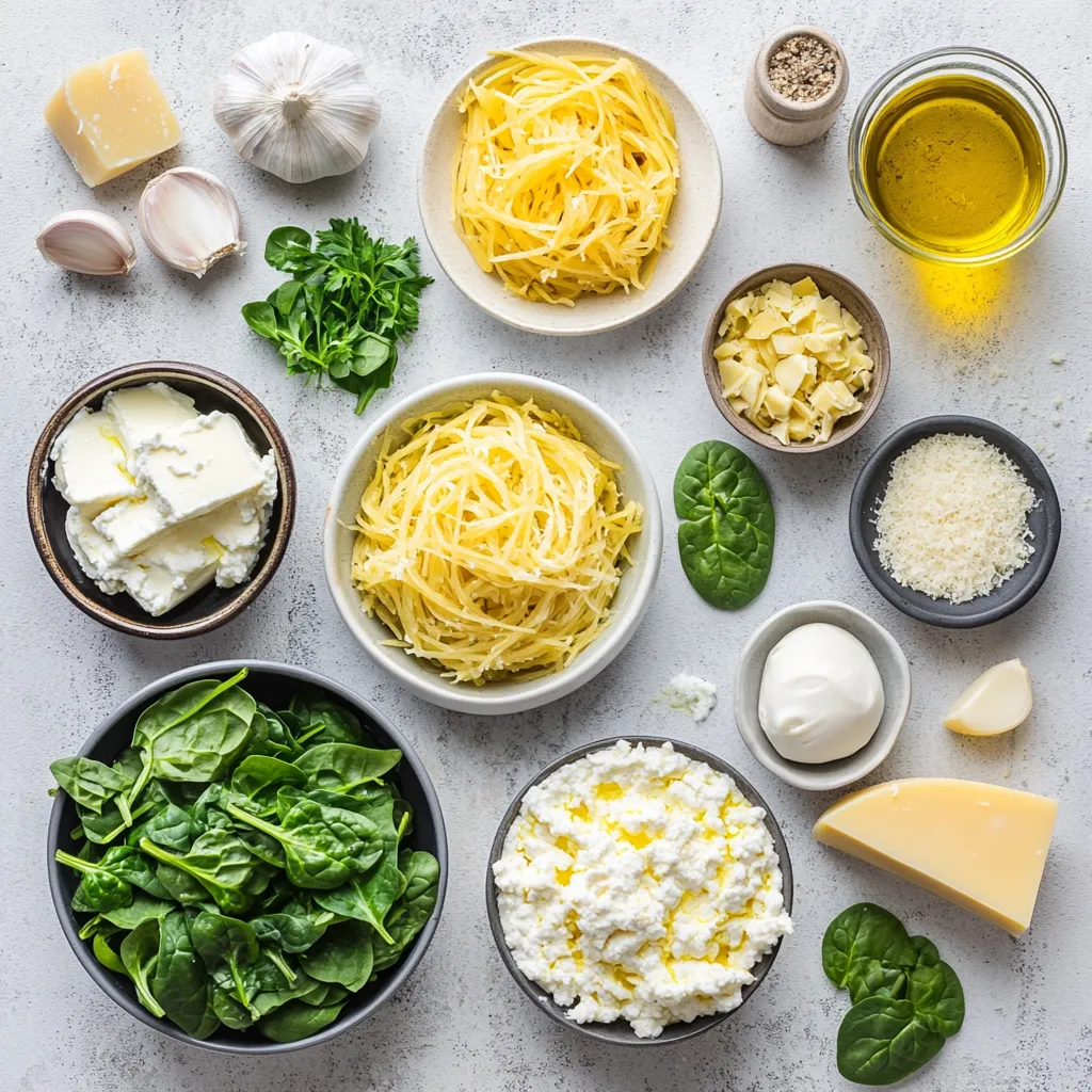 Spinach & Artichoke Spaghetti Squash Nests bring a delightful fusion of flavors to the table, combining the richness of creamy cheeses with the earthy notes of fresh vegetables. This dish utilizes the unique texture of spaghetti squash, which provides a pasta-like experience without the heaviness of traditional grains. The mild sweetness of the squash pairs beautifully with the savory elements of spinach and artichokes, making it a crowd-pleaser for both casual and special occasions.