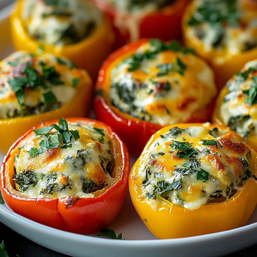 The Cheesy Spinach Stuffed Mini Peppers offer a delightful twist on the classic appetizer. Not only are they visually appealing, but their creamy, cheesy filling pairs perfectly with the sweet, tender peppers. These bite-sized delights strike an exquisite balance between flavors and textures and provide a burst of color that can brighten any table setting. As the world of food evolves, innovative recipes like this one have emerged, capturing the hearts and taste buds of many.