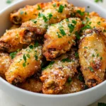Crispy Garlic Parmesan Chicken Wings are truly a delightful appetizer that brings together the irresistible flavors of garlic, butter, and cheese. With their crunchy exterior and succulent interior, these wings are a deliciously savory experience that’s perfect for any occasion. Whether you’re hosting a lively game day gathering, celebrating with friends and family at a party, or indulging in a cozy night at home, these wings promise to be a crowd-pleaser that will leave everyone clamoring for more. The balanced taste of garlic and the richness of Parmesan create an outstanding combination that elevates the classic wing appeal, making them hard to resist.
