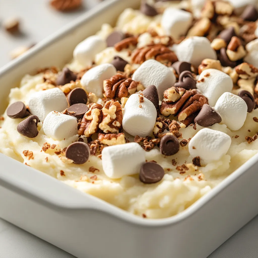 The Mississippi Mud Mashed Potato Casserole is a unique dish that embodies the comforting essence of American cooking, seamlessly blending hearty ingredients that deliver both savory and sweet flavors. This delightful casserole takes the traditional comfort of mashed potatoes and elevates it with layers of melted sharp cheddar cheese, creamy sour cream, and a perfect finishing touch of mini marshmallows and chocolate chips. The result is a dish that can effortlessly steal the spotlight at family gatherings or holiday feasts.