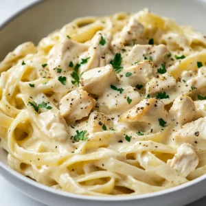 The rich and satisfying world of Italian cuisine brings to life a dish that many adore: Creamy Chicken Alfredo Delight. This recipe combines tender chicken, creamy sauce, and fettuccine pasta for a meal that effortlessly elevates any dining experience. The soothing harmony of flavors and textures creates a dining experience that resonates with comfort and indulgence. Perfectly creamy yet balanced with the savory notes of chicken and the fragrant garlic, this dish is a celebration of Italian cooking at its finest.
