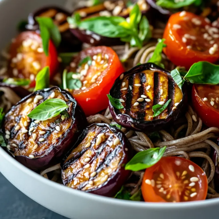 The Soba Salad with Grilled Eggplant and Tomato Delight presents an exquisite taste of Japanese cuisine, showcasing a delightful fusion of flavors and textures. This refreshing salad combines the nutty taste of soba noodles with the rich smokiness of grilled eggplant and the bright acidity of ripe tomatoes, creating a dish that can serve as a satisfying main course or a light side dish. Perfect for summer gatherings or intimate dinners, it offers a delightful balance of savory and fresh elements that is sure to please any palate.