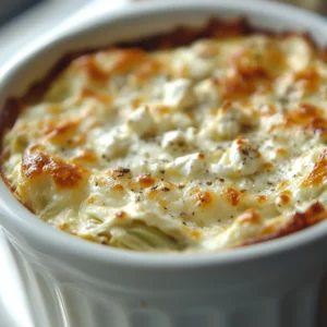 The art of creating a delectable dip is perfected in this Creamy Baked Artichoke and Feta Dip recipe. Celebrated for its rich flavors and creamy texture, this Mediterranean-inspired dish is not only easy to prepare but also makes for an excellent appetizer for gatherings. With every bite, you'll experience a delightful blend of artichoke, feta, and a variety of cheeses, bringing comfort and a burst of taste to your palate. Perfect for parties, game days, or cozy nights in, this dip is sure to impress your guests and make snacks feel elegant and sophisticated.