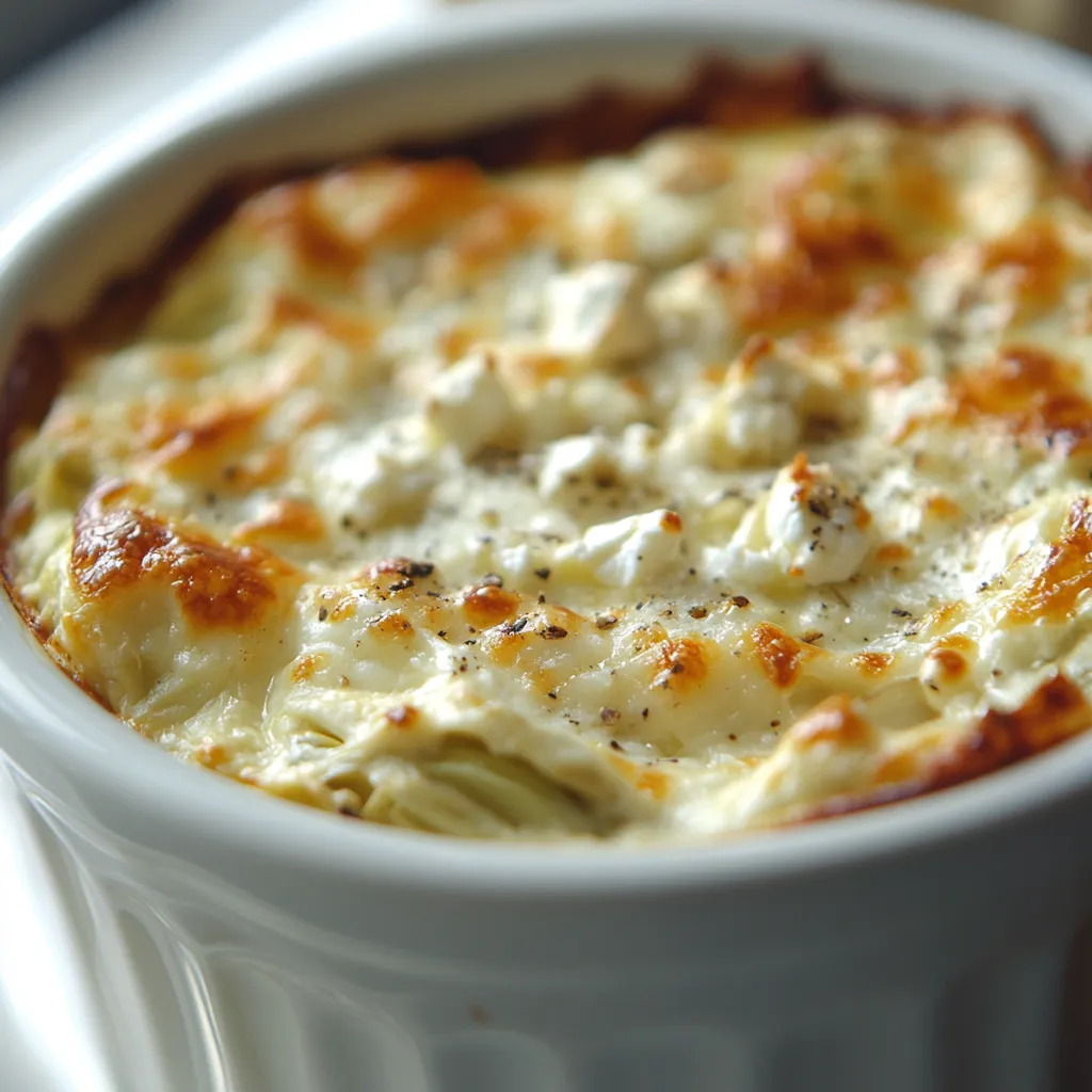The art of creating a delectable dip is perfected in this Creamy Baked Artichoke and Feta Dip recipe. Celebrated for its rich flavors and creamy texture, this Mediterranean-inspired dish is not only easy to prepare but also makes for an excellent appetizer for gatherings. With every bite, you'll experience a delightful blend of artichoke, feta, and a variety of cheeses, bringing comfort and a burst of taste to your palate. Perfect for parties, game days, or cozy nights in, this dip is sure to impress your guests and make snacks feel elegant and sophisticated.