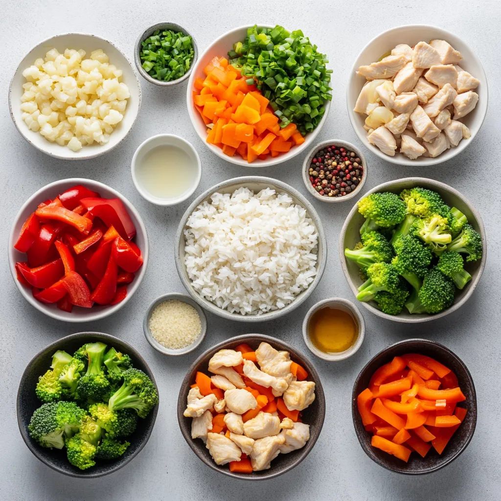 The Savory Chicken and Veggie Rice Bowl is a delightful blend of flavors and textures that embodies the essence of Asian fusion cuisine. This dish brings together succulent chicken, vibrant vegetables, and fluffy jasmine rice, making it not only an appealing meal but also a nutritious option for family dinners or meal prep. The combination of tender chicken breast and colorful, crisp vegetables creates a visually stunning and satisfying dish that will please both the eyes and the palate.