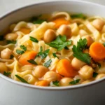 Chickpea noodle soup is a comforting, nourishing dish that brings warmth during chilly days and adds a flavorful touch to both lunch and dinner. This vegetarian soup, rich in flavor and nutrients, serves as a perfect main course when you seek a hearty meal. Packed with wholesome ingredients, this soup is not only easy to prepare but also offers a delightful combination of textures with tender chickpeas, vibrant vegetables, and comforting egg noodles. The simplicity of the recipe paired with its rich, inviting aroma makes it an ideal choice for weeknight dinners or a cozy weekend gathering.