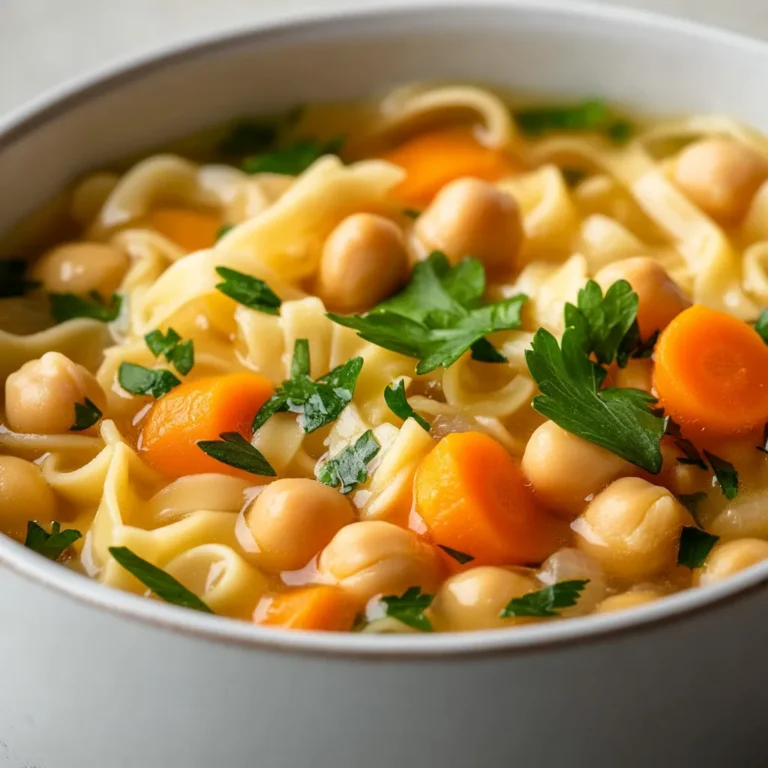 Chickpea noodle soup is a comforting, nourishing dish that brings warmth during chilly days and adds a flavorful touch to both lunch and dinner. This vegetarian soup, rich in flavor and nutrients, serves as a perfect main course when you seek a hearty meal. Packed with wholesome ingredients, this soup is not only easy to prepare but also offers a delightful combination of textures with tender chickpeas, vibrant vegetables, and comforting egg noodles. The simplicity of the recipe paired with its rich, inviting aroma makes it an ideal choice for weeknight dinners or a cozy weekend gathering.